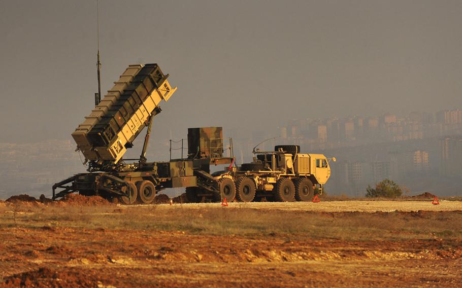 A Patriot Missile battery sits on an overlook at a Turkish army base at Gaziantep, Turkey, Feb. 4, 2013.