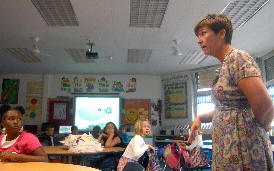 Teresa Gunn instructs her new class at Vilseck Elementary School in southern Germany on the first day of school on Aug. 27, 2012.