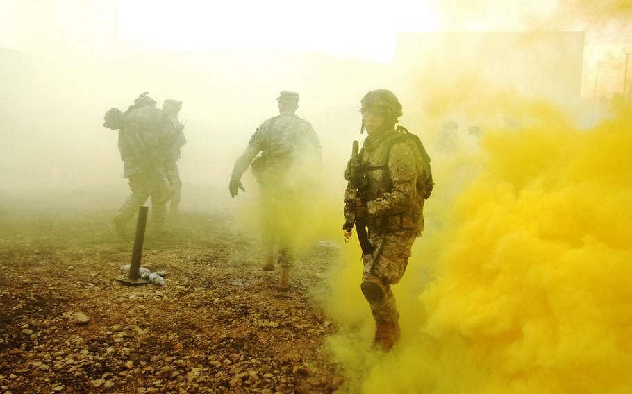 Soldiers with 2nd Platoon, Lightning Troop, train in Hohenfels, Germany, during the 2nd Cavalry Regiment's pre-deployment exercise in March.