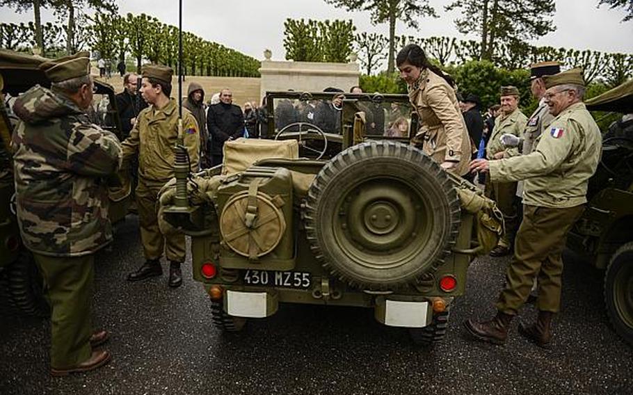 French collectors of American military memorabilia prepare to drive to a reception in the village of Romagne-sous-Montfaucon after an American Memorial Day ceremony at the Meuse-Argonne American Cemetery and Memorial in France. Joshua L. DeMotts/Stars and Stripes