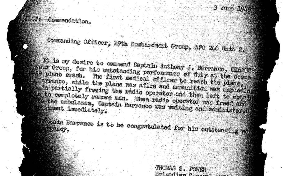 Anthony J. Barranco, Jr., received this letter from the National Personnel Records Center in St. Louis. The letter confirms that his father, Anthony Barranco Sr., was recognized for bravery on the island of Guam.