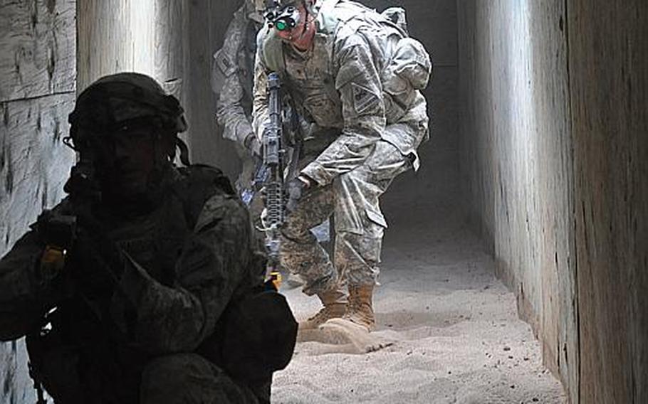 Soldiers from the 2nd Brigade Combat Team, 1st Armored Division, conducted training in May in a mock tunnel system at Fort Bliss, Texas, built by members of the U.S. Army Asymmetric Warfare Group in order to better under the challenges soldiers face in conducting subterranean operations.