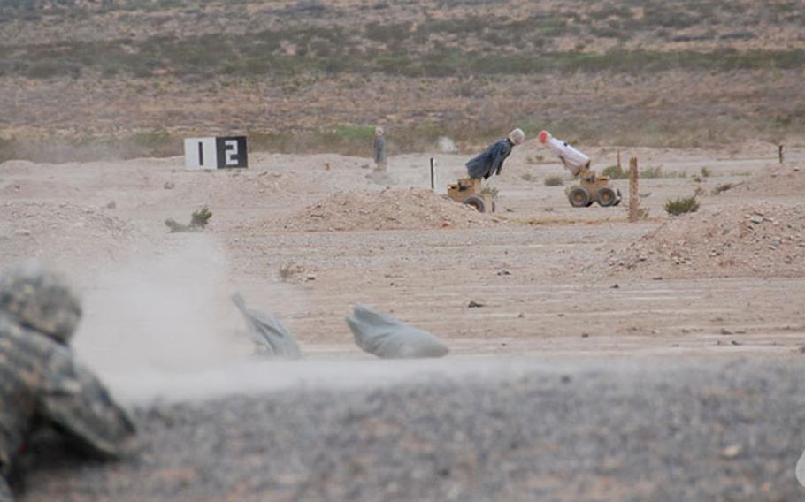 Robotic Human Type Targets are being assessed on ranges at Fort A.P. Hill, Va. in live fire training as the U.S. military moves to replace pop-up targets with mobile, autonomous machines.The robotic targets can be programmed to move almost anywhere in a training area and react to the actions of troops.