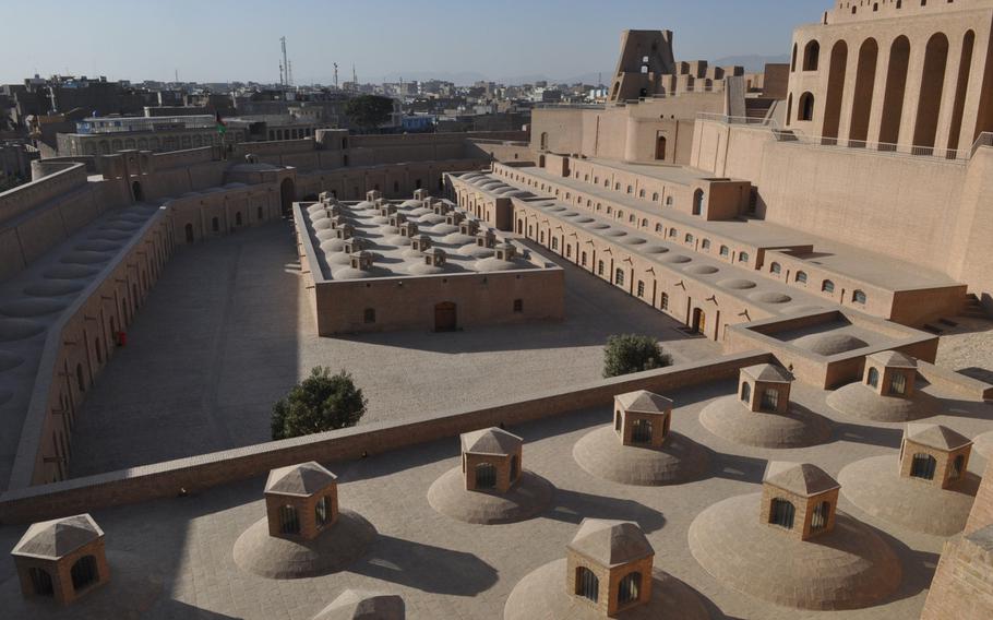 Qala e Ikhtiareddin, a restored 14th-century citadel perched atop a manmade hill in the center of Herat, a large city in far western Afghanistan.