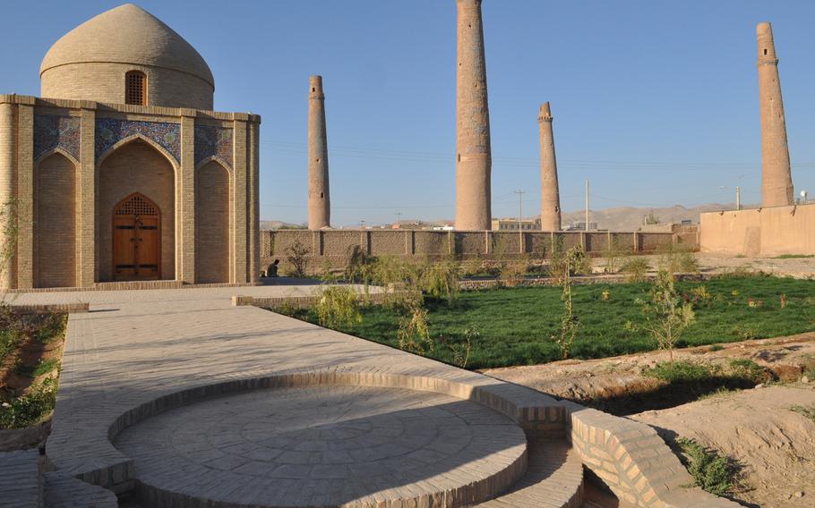 The Musalla complex in Herat, Afghanistan. The complex was built in the early 15th century and its five remaining minarets soar more than 150 feet over the city.