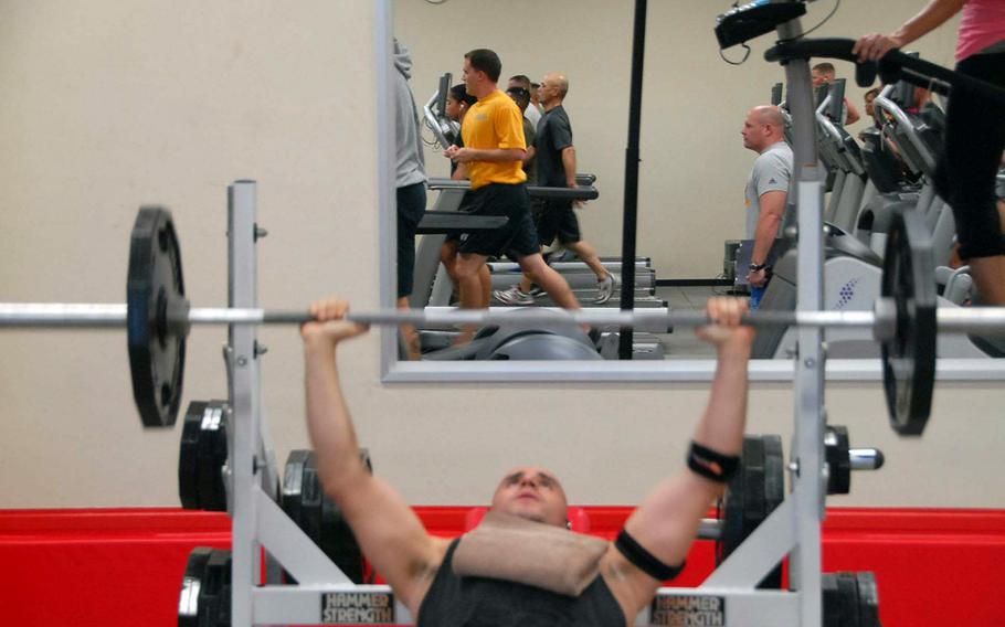 Patrons work out at Gunner's Gym, a Marine Corps facility at Camp Foster on Okinawa on Nov. 5, 2013. The gym sold the supplement Craze until sales were restricted by the service in October after reports that it contained an amphetamine-like substance.
