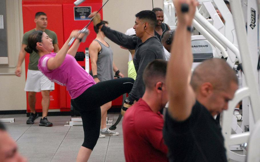 Patrons work out at Gunner's Gym, a Marine Corps facility at Camp Foster on Okinawa on Nov. 5, 2013. The gym sold the supplement Craze until sales were restricted by the service in October after reports that it contained an amphetamine-like substance.