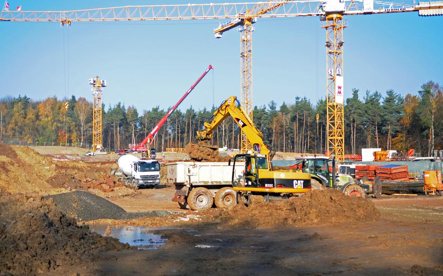 Construction vehicles clear ground on the site of the new Stuttgart High School and Stuttgart Elementary School, slated to open for the 2015 school year. The schools are located in B?blingen, a suburban town just south of Stuttgart.