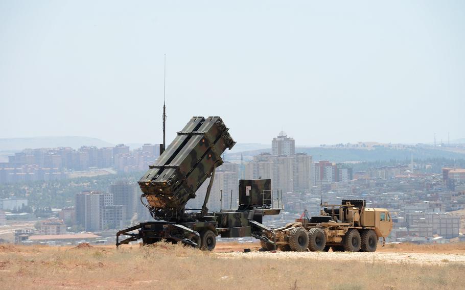 A Patriot missile launcher of the 3rd Battalion, 2nd Air Defense Artillery sits on a hill overlooking Gaziantep, Turkey. Defense Secretary Chuck Hagel said Monday that the United States will continue its deployment of two Patriot batteries for up to one additional year, in response to a Turkish request.