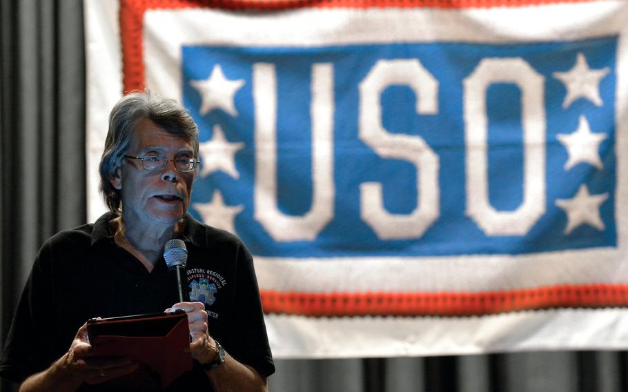 Author Stephen King reads from his recently released book "Doctor Sleep," a sequel to his 1977 horror novel "The Shining," Monday, Nov. 18, 2013, at Ramstein Air Base, Germany.