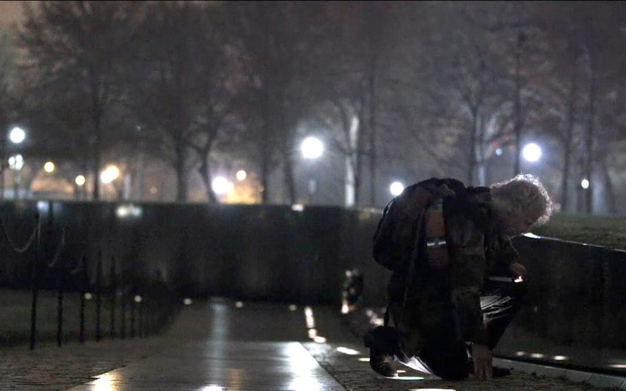 Vietnam veteran Tom Faunce visits the Vietnam Veterans Memorial in Washington D.C., in the film "Unclaimed," to get a rubbing of John Hartley Robertson's name.