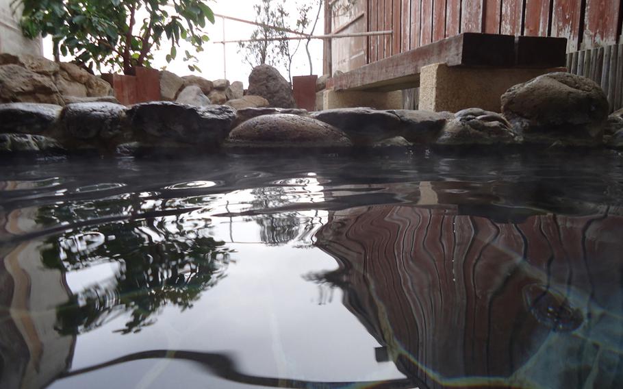 Steam steadily rises from the outdoor private onsens of Hirado Kaijyo Hotel in late December.