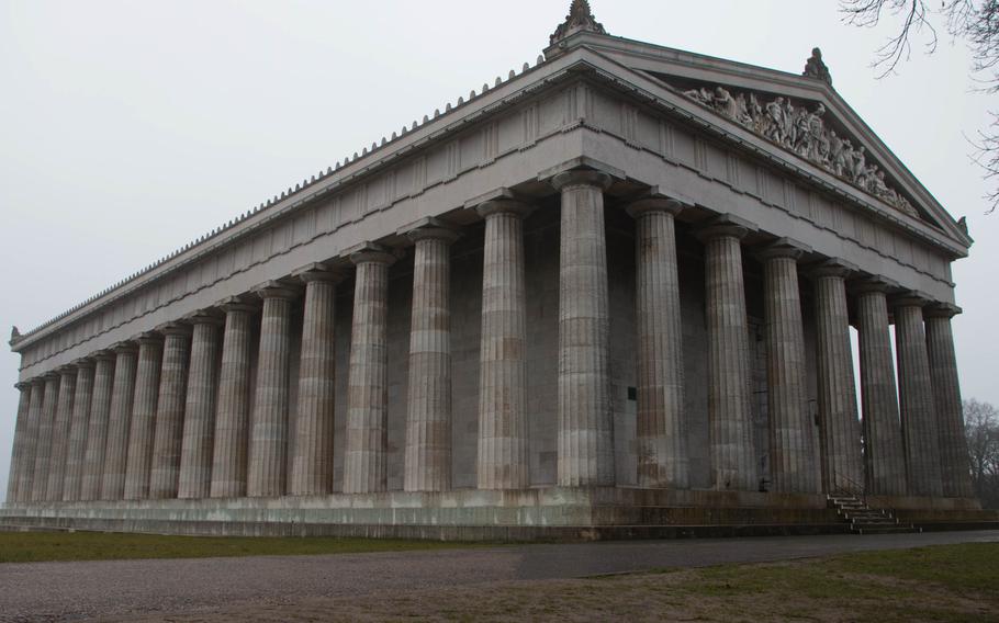 Walhalla is built out of marble and Dolomite stone, and sits majestically atop a hill overlooking the Danube River in Donaustauf, Germany.