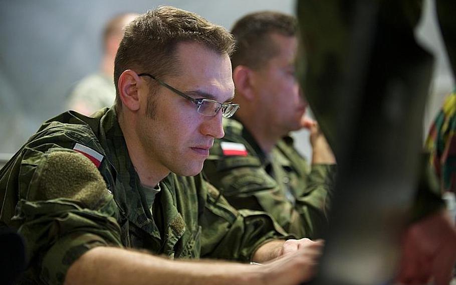 Soldiers from the Polish Land Forces participate in Saber Guardian 2014, a multinational military exercise involving about 700 military personnel from the U.S. and 12 other nations, mostly in the Black Sea region. The exercise is being held at Novo Selo Training Area, Bulgaria.