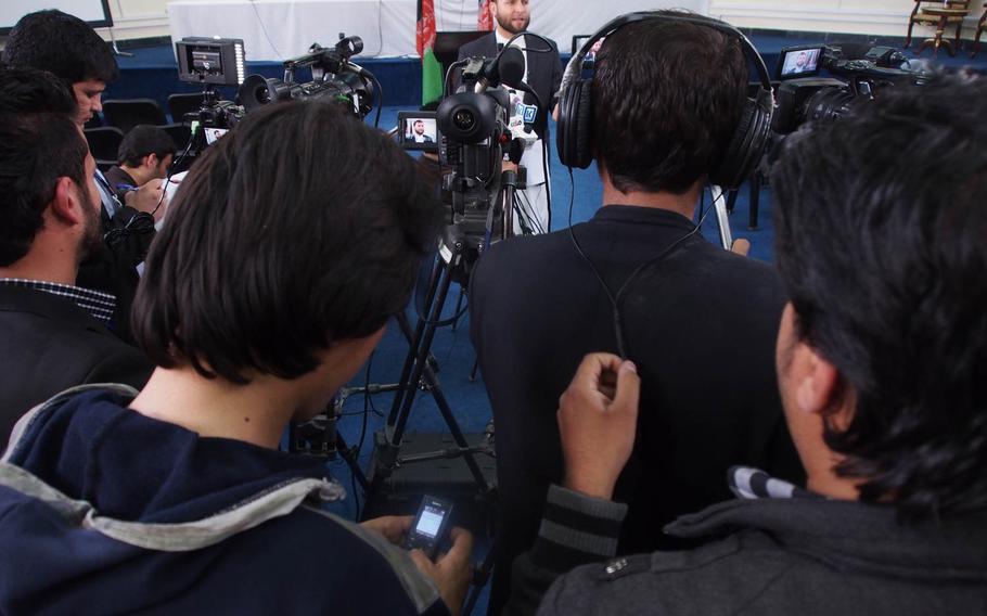 Zia-Ul-Haq Amarkhail, head of Afghanistan's Independent Election Commission Secretariat, speaks to reporters on Sunday, April 6, 2014, the day after Afghanistan's presidential election. With a crowded field and the likelihood no candidate will get a majority of votes, Afghans may not know who their next president is for months.