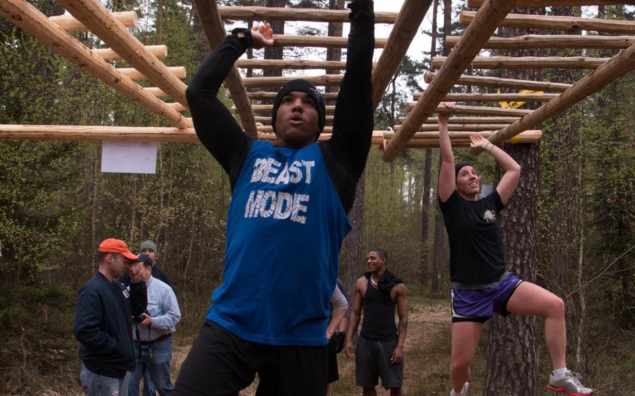 The horizontal bars at the Grafenwöhr Rugged Terrain Obstacle Course was one of the last obstacles that allowed the 800 runners to remain clean, April 12, 2014.