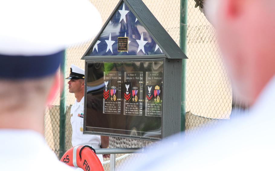 Some 200 servicemembers from various nations gathered at Naval Support Activity Bahrain Thursday for a memorial ceremony marking the 10th anniversary of an attack on crewmembers of the USS Firebolt in the Persian Gulf. The ceremony included a rededication of a memorial to honor the three servicemembers killed that day.