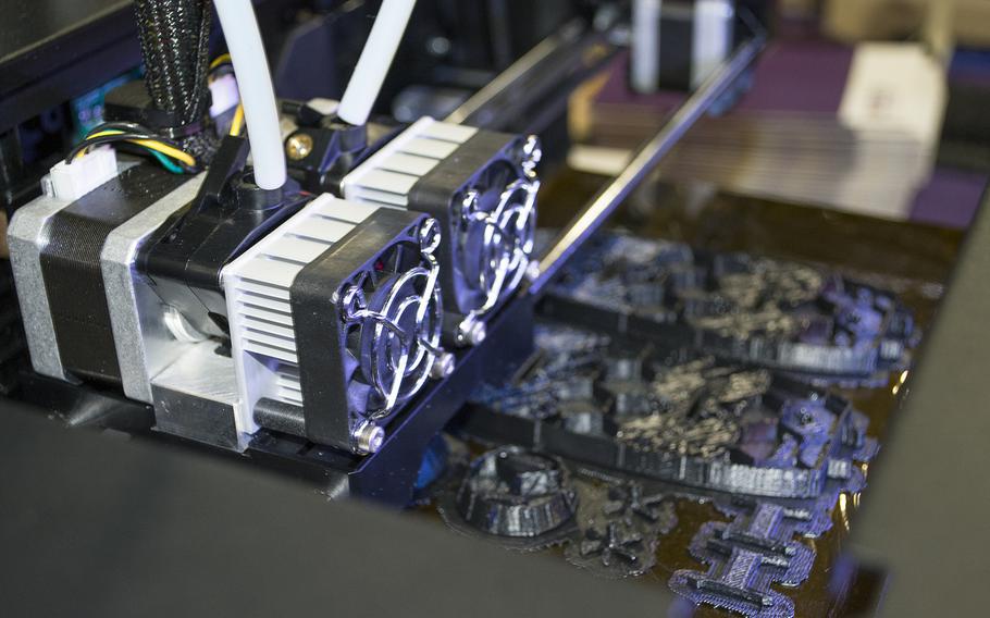 A close-up of a 3-D printer making a design at the USA Science and Engineering Festival on April 25, 2014 in Washington, D.C.