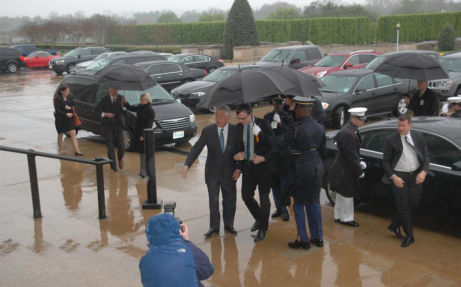 U.S. Defense Secretary Chuck Hagel welcomes Estonian defense minister Sven Mikser to the Pentagon on Tuesday morning. The small nation on the Baltic Sea, once a Soviet client, is now being considered as a host for aircraft for NATO???s Baltic Air Policing mission.