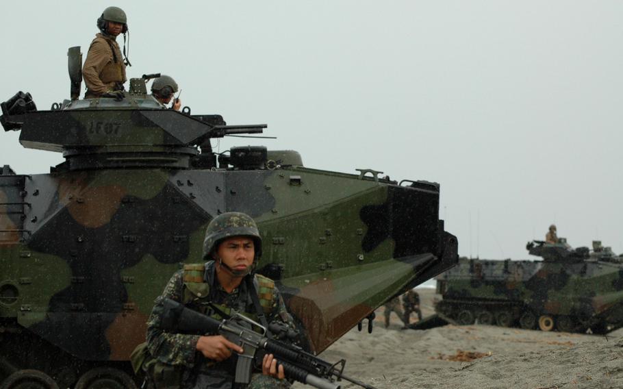 U.S. Marines assigned to 1st Battalion 8th Marine Regiment, Bravo Company, conduct a joint amphibious landing exercises with Philippines marines during Cooperation Afloat Readiness and Training Philippines 2014. In its 21st year, CARAT is an annual, bilateral exercise series with the U.S. Navy, U.S. Marine Corps and the armed forces of nine partner nations.