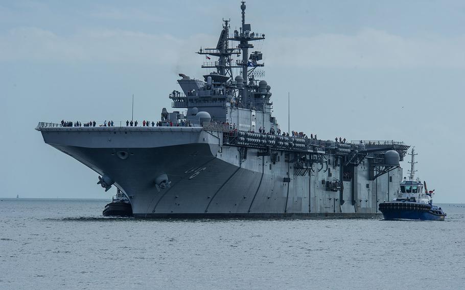 The amphibious assault ship Pre-Commissioning Unit (PCU) America (LHA 6) returns to Huntington Ingalls Shipyard after completing sea trials Nov. 9, 2013, in Pascagoula, Miss. The America was the first ship of its class, replacing the Tarawa-class of amphibious assault ships.
