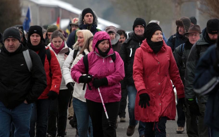 About 1,200 participants started the 13.5-mile walk Saturday commemorating the 82nd Airborne Division during the Battle of the Bulge in Belgium Feb. 23, 2013.