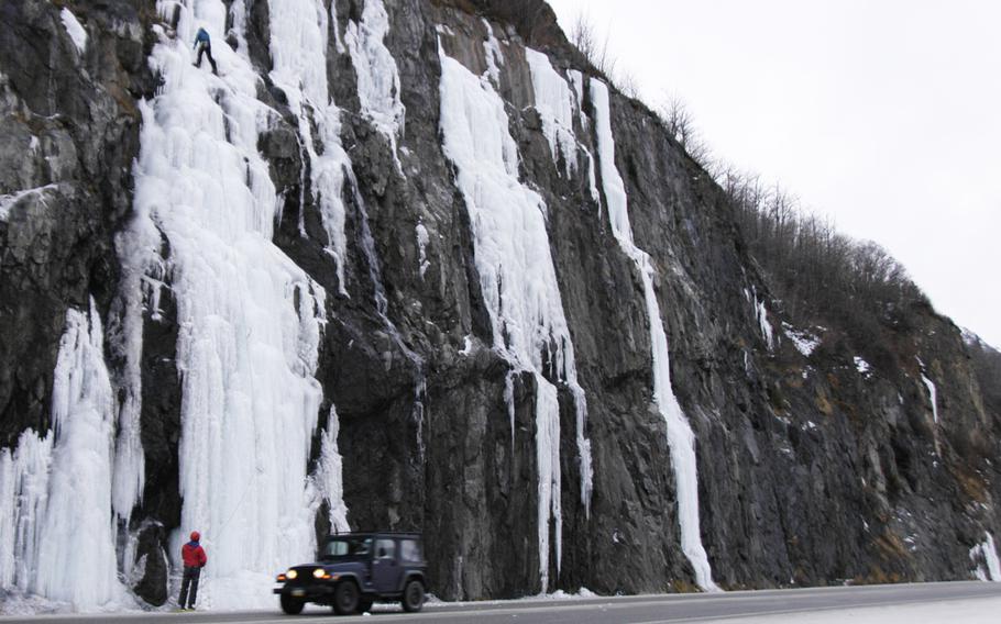 Ice climbers near Anchorage, Alaska, in February 2015.