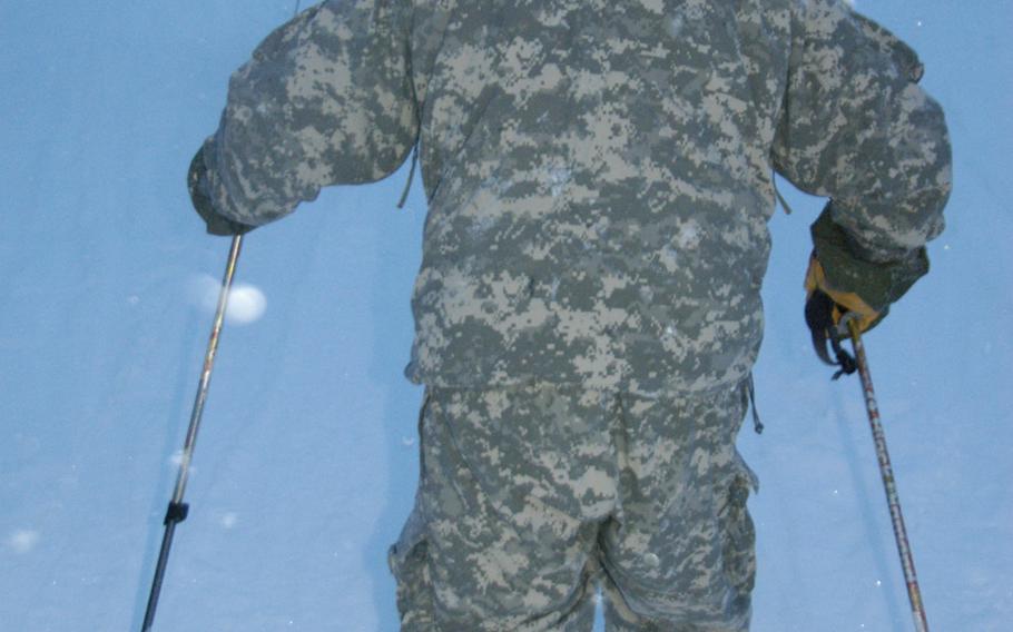 Soldiers practice cross country skiing at Black Rapids Training Site in February.