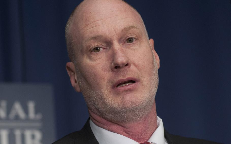 Retired Air Force Col. Don Christensen, a former Air Force chief prosecutor now with Protect Our Defenders, speaks at a news conference in Washington, D.C., March 31, 2015.