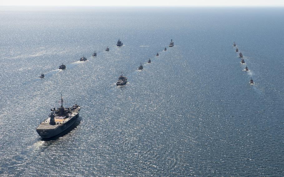 Ships from various nations in the Baltic Region and the U.S. 6th Fleet command and control ship USS Mount Whitney begin the underway phase of Baltic Operations 2014. BALTOPS is an annual, multinational exercise to enhance maritime capabilities and interoperability, and to support regional stability.
