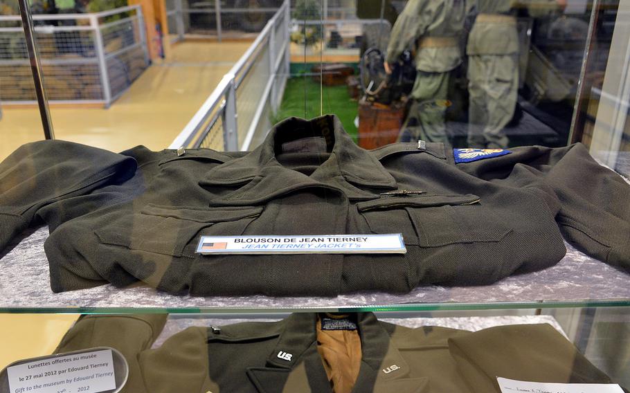 One of Jean Tierney's original jackets is on display at the Omaha Beach Memorial Museum in Saint-Laurent-sur-Mer, France. Jean Foley, a flight nurse, met her husband-to-be, Edward Tierney, a C-47 pilot during the war, and the couple has donated numerous items to the museum that is just up the hill from Omaha Beach.