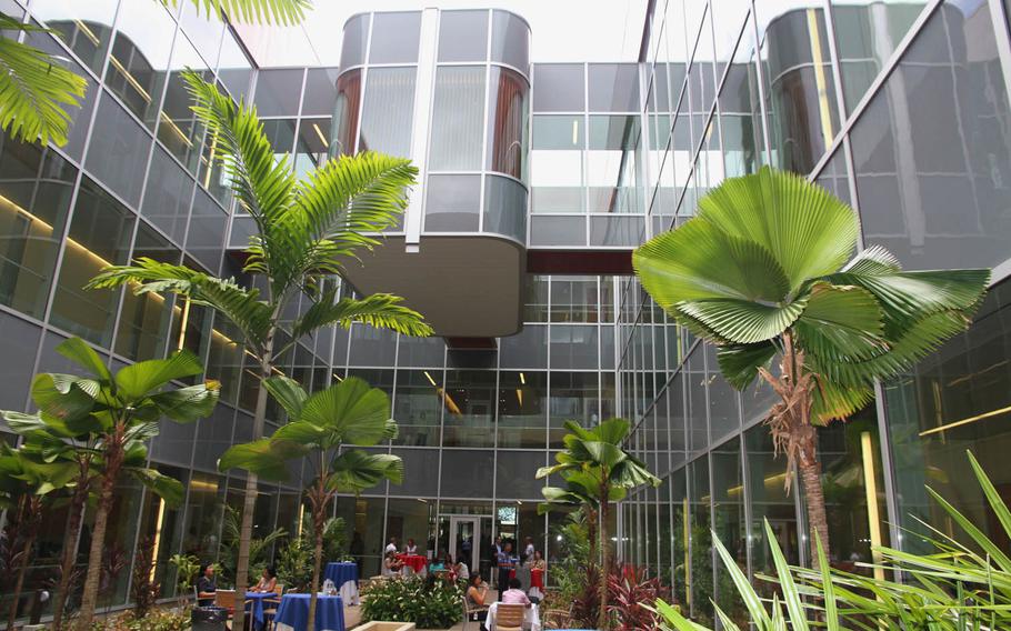 Overhanging in the enclosed courtyard of the Defense POW/MIA Accounting Agency's new science lab is a secluded enclosure that families will use to view the remains of loved ones identified by the agency.