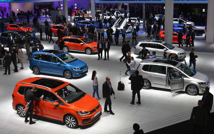 A bevy of Volkswagen models on display at Frankfurt's International Motor Show.