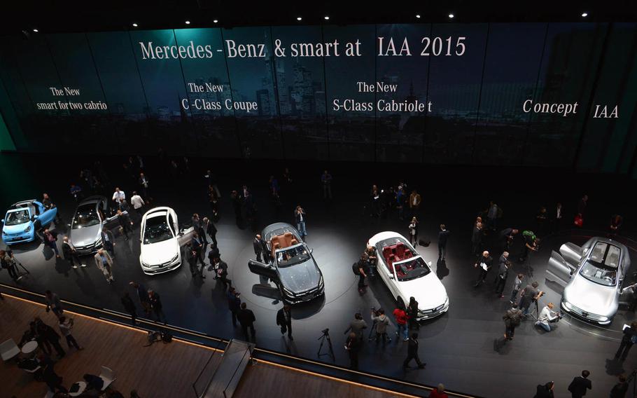 Mercedes-Benz and Smart cars on display at the IAA in Frankfurt.