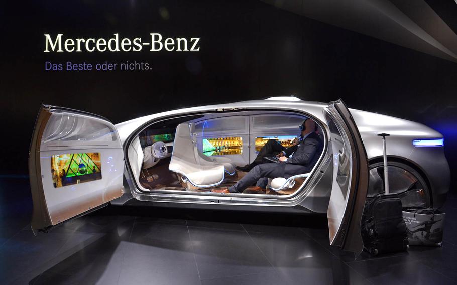 Mercedes-Benz's vision of a driverless (if you want) automobile is this F 015 Luxury in Motion Concept Car on display at the International Motor Show in Frankfurt, Germany.
