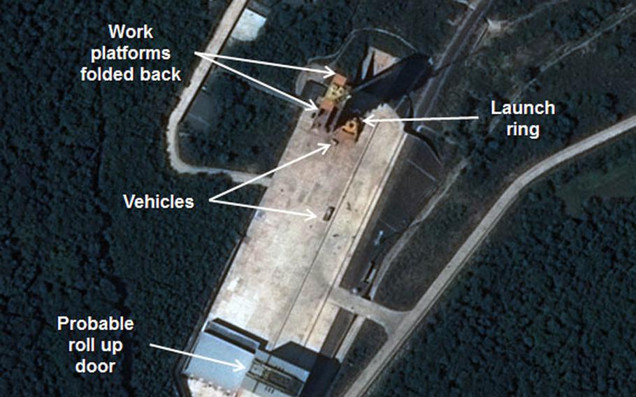 This Sept. 17, 2015, satellite image of North Korea's Sohae satellite launching station shows no evidence of preparations for a launch on or before Oct. 10, 2015, according to 38 North, a website maintained by the U.S.-Korea Institute at Johns Hopkins University. Some experts have speculated that the North might conduct a launch to mark the 70th anniversary of its ruling Workers' Party.