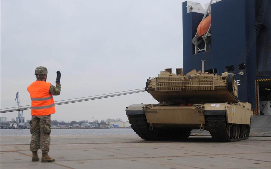 Approximately 750 U.S. Army and military vehicles and equipment, including tanks, infantry fighting vehicles, artillery pieces and helicopters from the 3rd Infantry Division, arrived in Riga, Latvia, Mar. 9, 2015, to support Operation Atlantic Resolve and planned Army-Europe multinational training exercises in the region. A new supply point opening in Lithuania in October 2015 will cut down on the amount of supplies being brought from the US to support rotational forces in Europe.