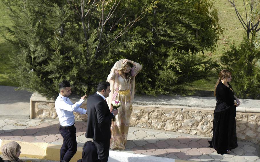 A wedding party prepares for a ceremony at Pank Resort-Shnglbana, a popular holiday spot in Iraqi Kurdistan.