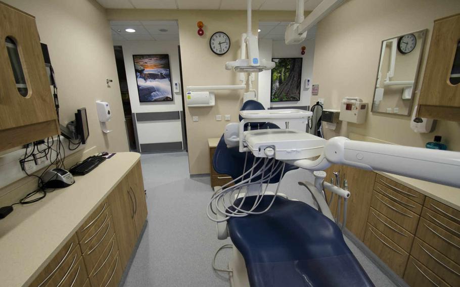 This dental treatment room is part of the new medical clinic at RAF Croughton, England, which opened Friday, Nov. 6, 2015. The 18,318-square-foot facility allowed the 422nd Medical Squadron to move out of an antiquated, temporary facility. Adam L. Mathis/Stars and Stripes