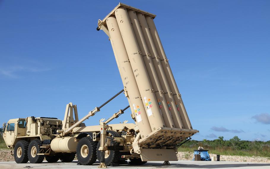 A Terminal High Altitude Area Defense (THAAD) interceptor battery stands at Site Armadillo in northwest Guam in October 2015. Task Force Talon is in the process of establishing a permanent home for the anti-ballistic missile unit.