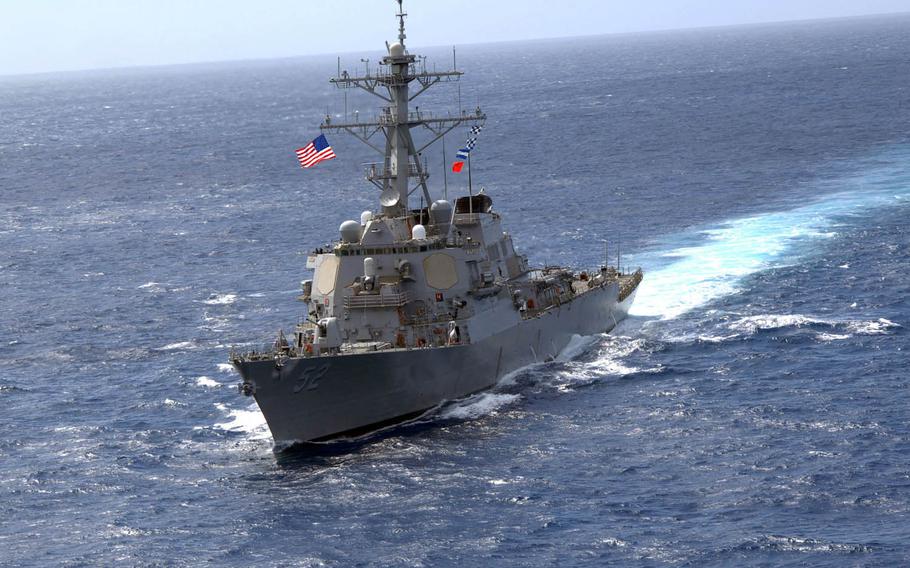 The guided-missile destroyer USS Barry transits the Atlantic Ocean in 2008. Barry is on its way to its new homeport in Japan, where it will join the 7th Fleet at Yokosuka Naval Base after spending more than 20 years in Norfolk, Va.
