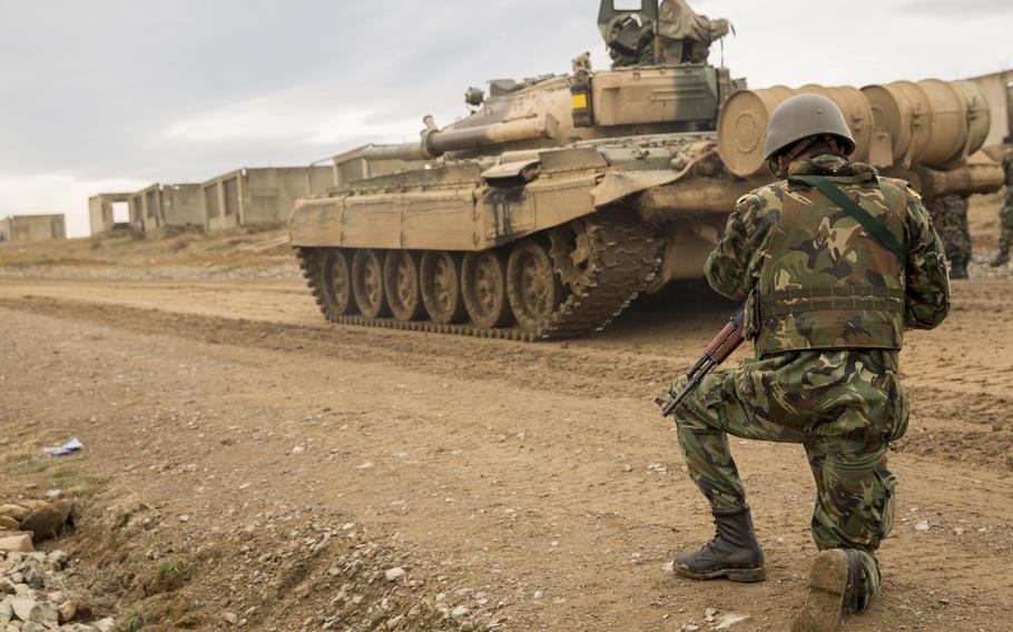 U.S. Marines and Bulgarian soldiers, part of the Black Sea Rotational Force, conduct tank, infantry integration training at Novo Selo Training Area, Bulgaria, on Jan. 8, 2016. The U.S. is seeking $3.4 billion in fiscal 2017 to fund the European Reassurance Initiative, which is aimed at deterring a more aggressive Russia.