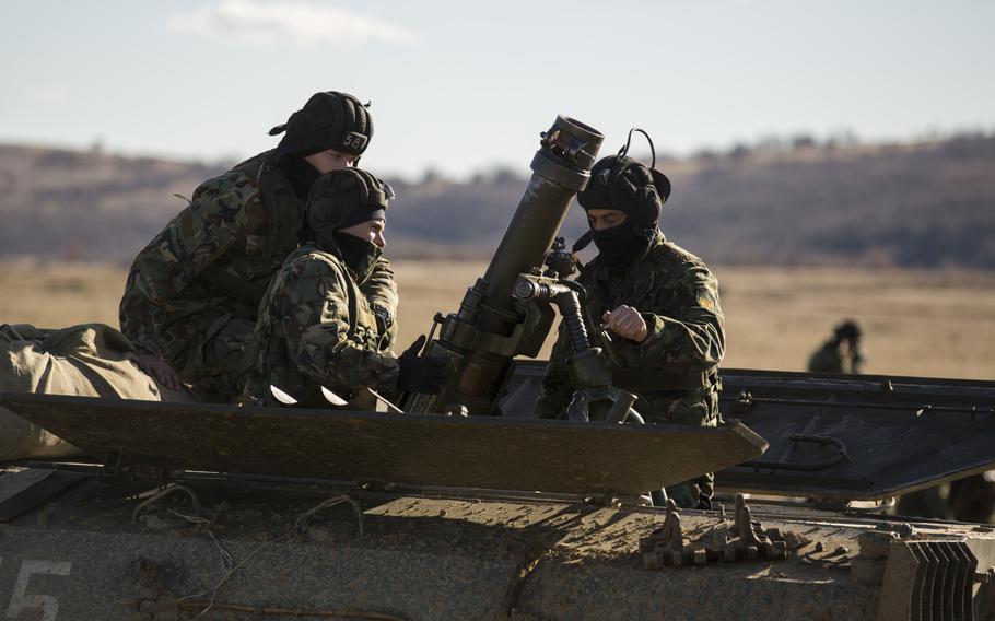 U.S. Marines, along with Bulgarian and Romanian forces conduct a joint exercise involving Bulgarian and U.S.tanks at Novo Selo Training Area, Bulgaria, on Jan. 15, 2016. The Pentagon has asked for $3.4 billion for FY2017 to fund the European Reassurance Initiative, a plan that would involve rotating a heavy brigade through Europe.