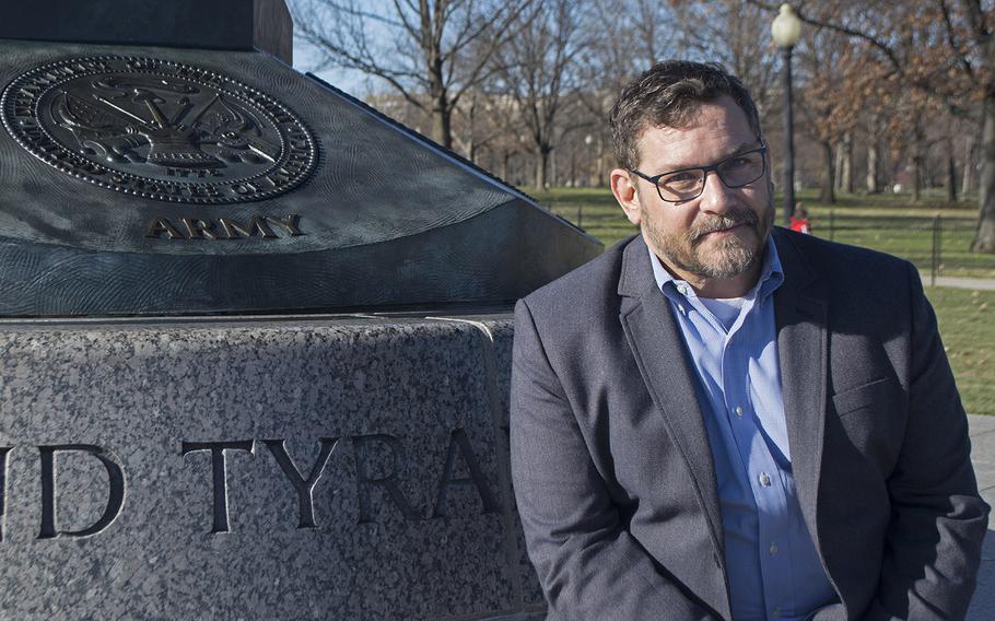 Fred Wellman poses for a photograph on the National Mall on Jan. 14, 2016, near the World War II Memorial.
