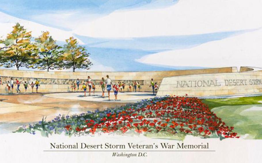 A design illustration for the National Desert Storm Veterans War Memorial, the result of a 20-month collaborative effort between the National Desert Storm War Memorial Board of Directors, veterans of the war and the design team.
