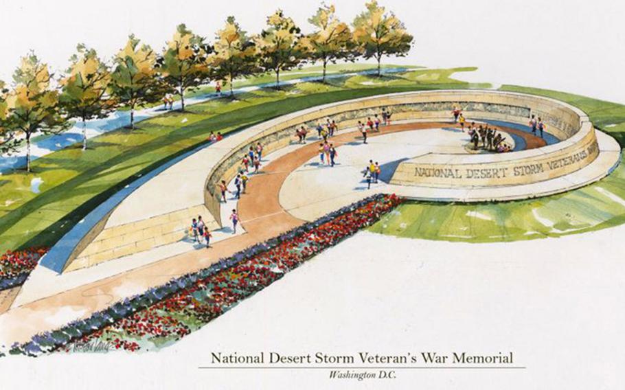 A design illustration for the National Desert Storm Veterans War Memorial, the result of a 20-month collaborative effort between the National Desert Storm War Memorial Board of Directors, veterans of the war and the design team.