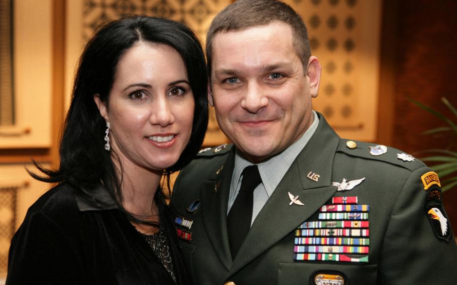 Fred Wellman and wife Crystal at a dinner honoring veterans and military service members at Harvard in March, 2007. Wellman was on a military fellowship at the Harvard Kennedy School at the time.