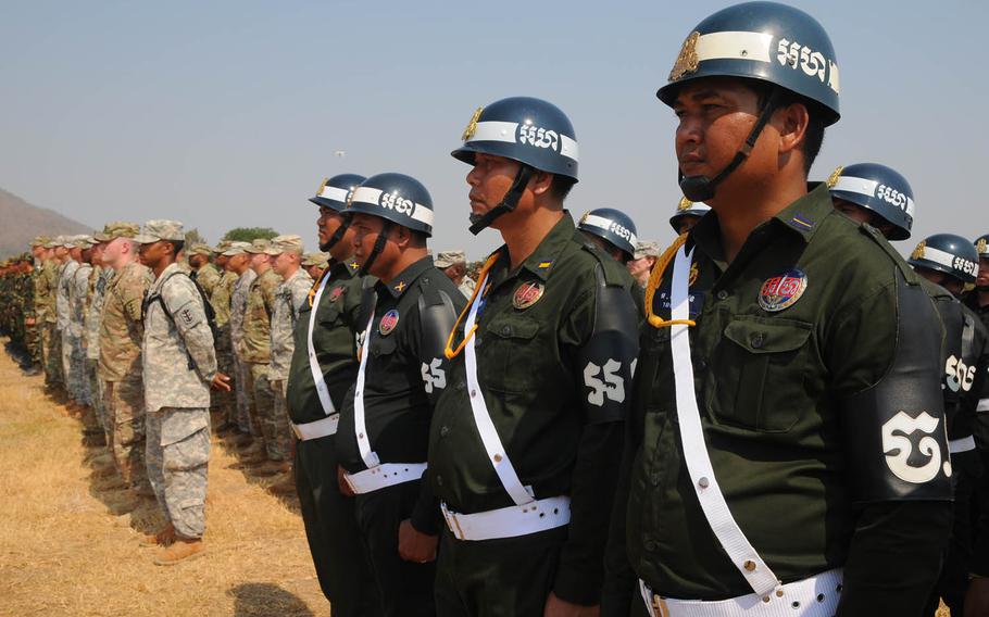U.S. and Cambodian forces officially opened Angkor Sentinel 2016, an annual bilateral military exercise hosted by the Royal Cambodian Armed Forces and sponsored by U.S. Army Pacific, during a ceremony March 14, 2016, at the Training School for Multinational Peacekeeping Forces in Kampong Speu Province, Cambodia. This year marks the seventh iteration of the exercise that's designed to strengthen humanitarian assistance and disaster relief capabilities and improve military-to-military cooperation.