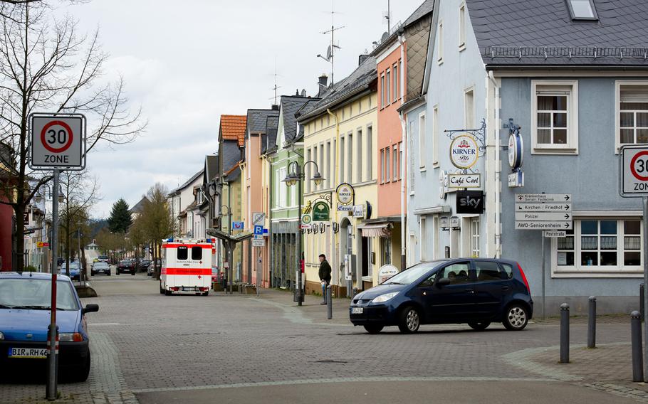 Downtown Baumholder, Germany, a town of approximately 4,000 residents is adjacent to U.S. Army Garrison Baumholder, whcih hosts around 4,600 Americans.