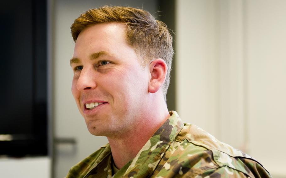 Capt. Kyle Edseth, from the 4th Infantry Division's Engineer Cell, talks about possible infrastructure upgrades to facilitate the addition of an incoming rotational heavy brigade to Europe that is scheduled to arrive next year.